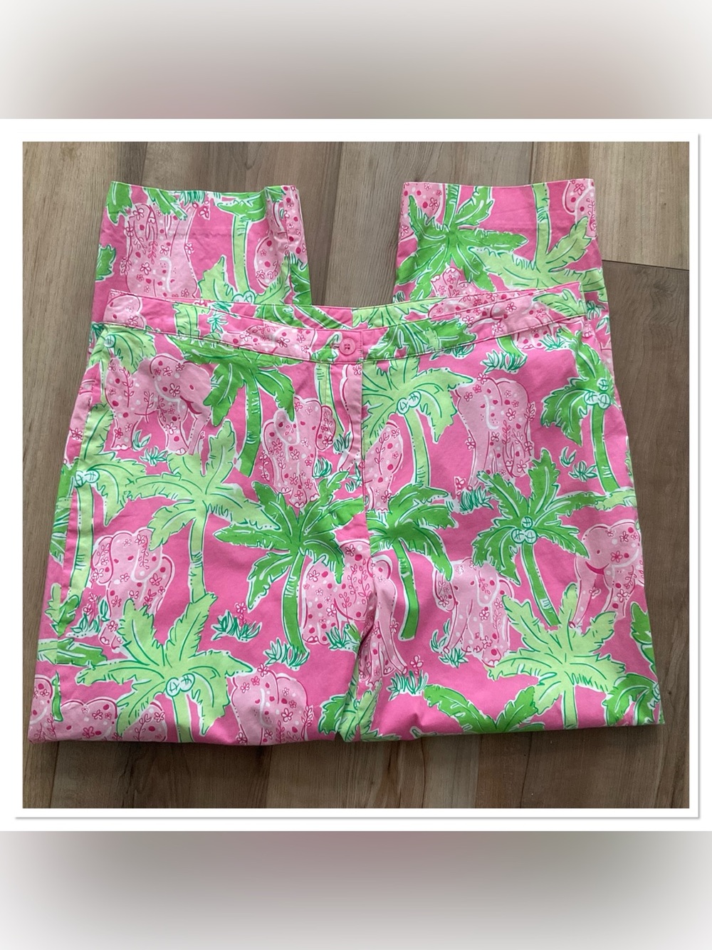 Lilly Pulitzer Pink & Green Palm-Print cropped pants sz 14